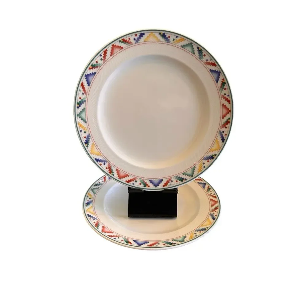 2 Villeroy & Boch Plates 8 1/4” Luxembourg Geometric Border Dinner Salad Dessert